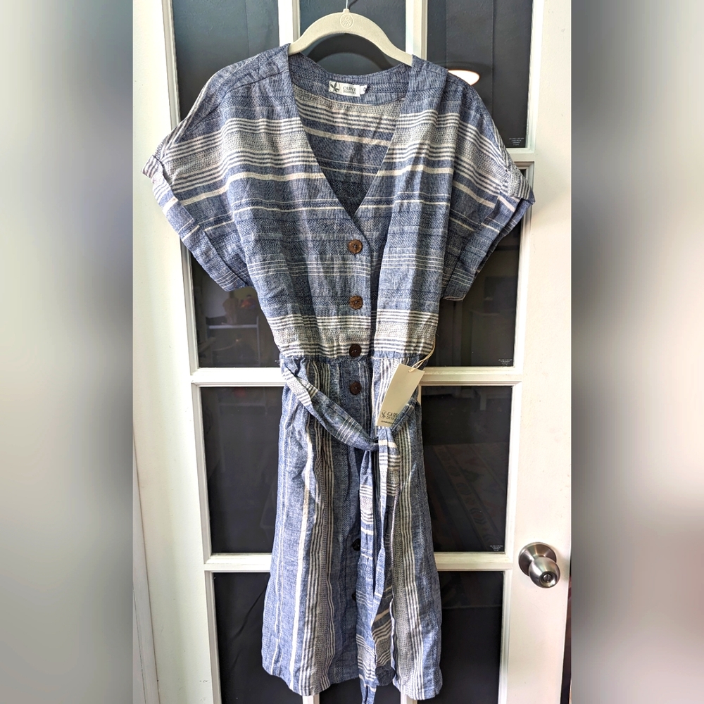 Carve Designs Women's Willow Blue White Striped V Neck A-Line Dress Size Medium